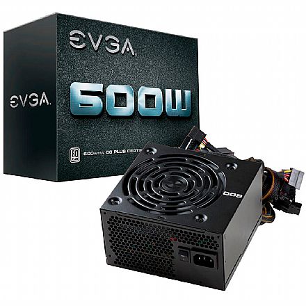 Fonte 600W EVGA - PFC Ativo - Eficiência 80% - Fan Sleeve Bearing - 80 PLUS® White - 100-W1-0600-K0