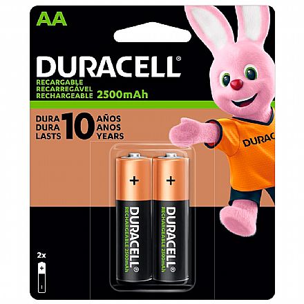 Pilha Recarregável AA Duracell DX1500 - 2500mAh - com 2 unidades