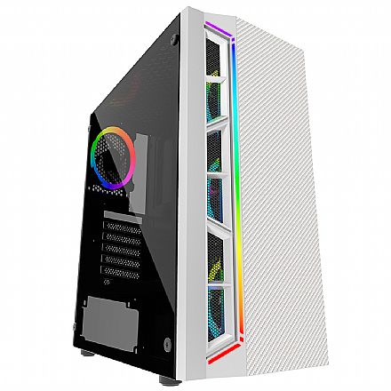 Gabinete Gamer Bluecase BG-033W - LED RGB - Lateral em vidro - USB 3.0 - Mid Tower - Branco