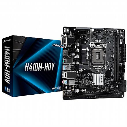 Placa Mãe ASRock H410M-HDV (LGA 1200 - DDR4 2933) - Chipset Intel H410 - USB 3.2 - Slot M.2 - Micro ATX
