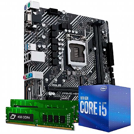 Kit Upgrade Processador Intel® Core™ 5 10400F + Placa mãe Asus Prime H510M-E + Memória 8GB DDR4 (2x4GB)