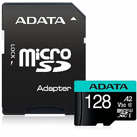 Cartão 128GB Micro SD com adaptador SD - Classe 10 - Velocidade até 100MB/s - Adata AUSDX128GUI3V30SA2-RA1