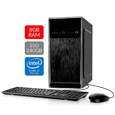 Computador Bits WorkHard - Intel i3 7100, 8GB, SSD 240GB, Kit Teclado e Mouse, FreeDos - 2 Anos de garantia