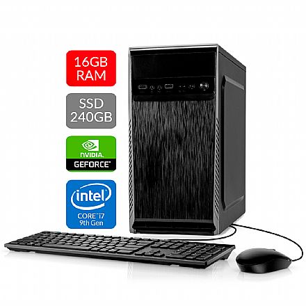 Computador Bits WorkHard - Intel i7 9700KF, 16GB, SSD 240GB, Video GeForce, Kit Teclado e Mouse, FreeDos - 2 Anos de garantia