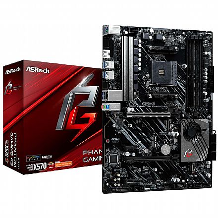 Placa Mãe ASRock X570 Phantom Gaming - (AM4 - DDR4 4600MHz O.C) - Chipset AMD X570 - Slot Hyper M.2 - USB 3.2 - ATX
