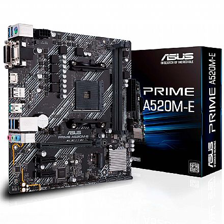 Placa Mãe Asus Prime A520M-E - (AM4 - DDR4 4600 O.C) - Chipset AMD A520 - USB 3.2 - Slot M.2 - Micro ATX