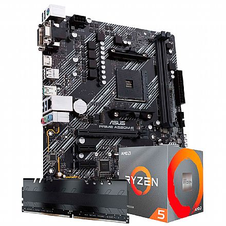 Kit Upgrade Processador AMD Ryzen™ 5 5600X + Placa Mãe Asus PRIME A520M-E + Memória 8GB DDR4 (2x4GB)