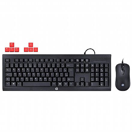 Kit Teclado e Mouse Gamer HP KM100 - ABNT2 - 1600dpi - Keycaps Vermelho - 1QW64AA