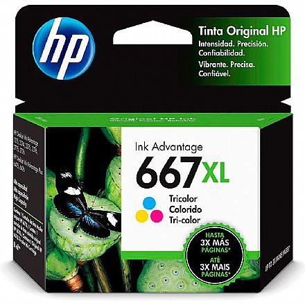 Cartucho HP 667XL Colorido - 3YM80AL / 3YM80AB - Para Deskjet Ink Advantage 6000 / 6400 / 1200 / 2300 / 2700 / 4100