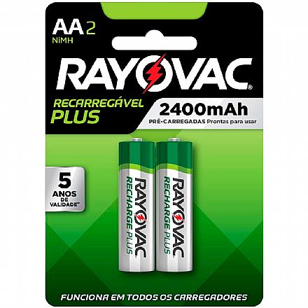 Pilha Recarregável AA Rayovac Plus SPL715-2LA - 2400mHA - com 2 unidades