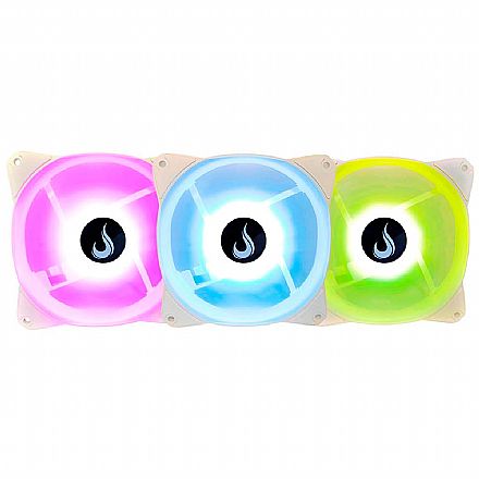 Kit 3 Coolers 120mm Rise Mode - RGB - com Controle Remoto - Branco - RM-CF-02-RGB