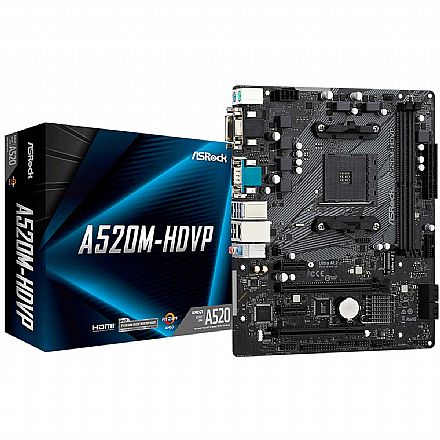 Placa Mãe ASRock A520M-HDVP - (AM4 - DDR4 4600 OC) - Chipset AMD A520 - USB 3.2