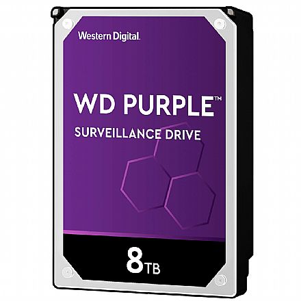 HD 8TB SATA - 7200RPM - 256MB Cache - Western Digital Purple Surveillance - WD82PURZ - Ideal para CFTV