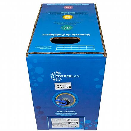 Caixa de Cabo UTP Cat 5e para rede - Copperlan 15113 - 100% Cobre - Homologado - 305 metros - Azul