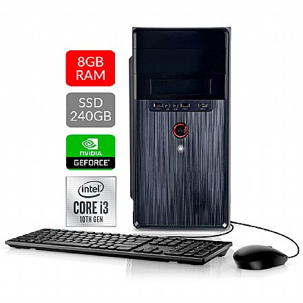 Computador Bits WorkHard - Intel i3 10100F, 8GB, SSD 240GB, GeForce GT210, Kit Teclado e Mouse, FreeDos - 2 Anos de garantia