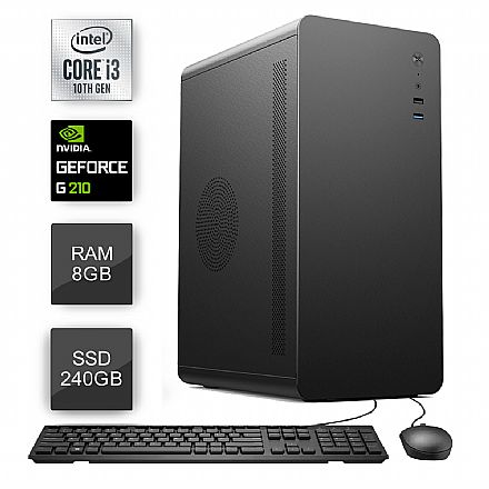 Computador Bits WorkHard - Intel i3 10100F, 8GB, SSD 240GB, GeForce G210, Kit Teclado e Mouse, FreeDos