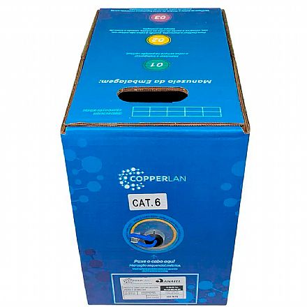 Caixa de Cabo UTP Cat 6 para rede - Copperlan 50163 - 100% Cobre - Homologado - 305 metros - Azul