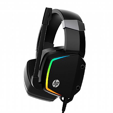 Headset Gamer HP H320 - Controle de Volume e Microfone - LED Multicores - Conector P3 + Adaptador P2 - USB para energia