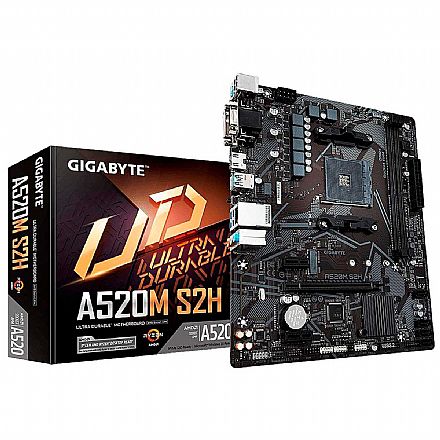 Placa Mãe Gigabyte A520M S2H (AM4 - DDR4 5100 O.C) - Chipset AMD A520 - USB 3.2 - Slot M.2