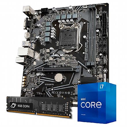 Kit Upgrade Processador Intel® Core™ i7 11700 + Placa Mãe Gigabyte H510M-H  + Memória 8GB DDR4