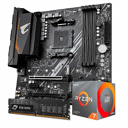 Kit Upgrade Processador AMD Ryzen™ 7 5800X + Placa Mãe Gigabyte  B550M AORUS ELITE + Memória 8GB DDR4