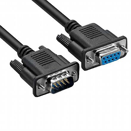 Cabo Serial Extensor DB9 Macho x DB9 Fêmea - RS232 - 2 metros - GV CBE007