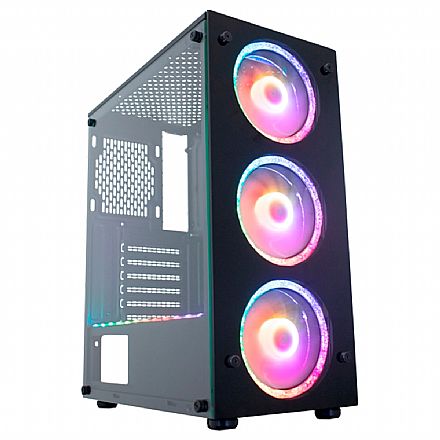 Gabinete Gamer K-Mex Atlantis Star A1TJ - Lateral em Vidro Temperado - com 3 Coolers e Fita LED RGB - CG-A1JT