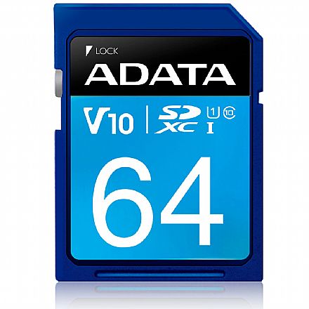 Cartão 64GB SD - Classe 10 - Velocidade até 100MB/s - Adata Premier ASDX64GUICL10-R