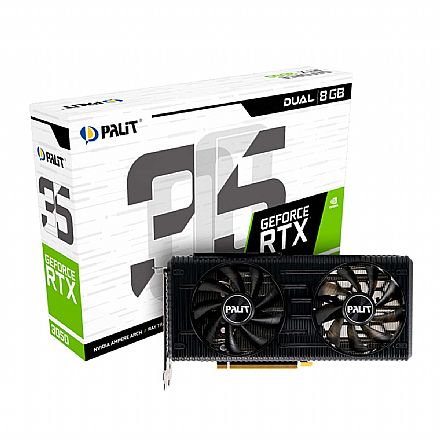 Placa de Vídeo GeForce RTX 3050 8GB GDDR6 128bits - Palit NE63050019P1-190AD - Selo LHR