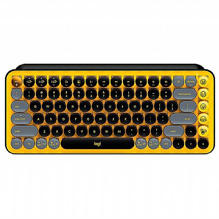 Teclado Mecânico sem Fio Logitech Pop Keys - Switch Brown - USB e Bluetooth - Amarelo - 920-010710