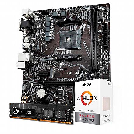 Kit Upgrade Processador AMD Athlon™ 3000G + Placa Mãe Gigabyte  A520M S2H + Memória 8GB DDR4