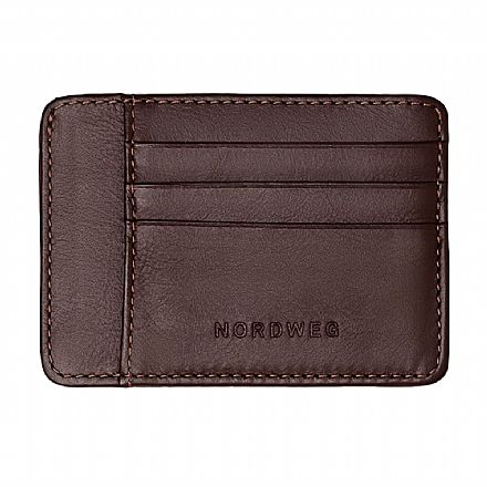 Carteira masculina em couro legítimo Nordweg - Compacta - Italiano Café - Fundo Xadrez Vermelho - NW040A-IC-XA