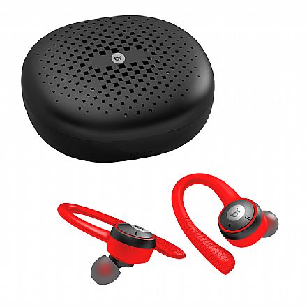 Fone de Ouvido Bluetooth Bright Fit - Case Carregador - Preto e Vermelho - FN557