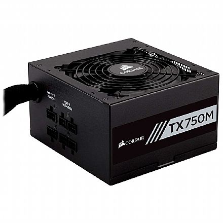 Fonte 750W Corsair TX750M - Semi Modular - PFC Ativo - Eficiência 87% - 80 PLUS® Gold - CP-9020131-WW