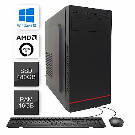 Computador Bits WorkHard - AMD 4700S, 16GB, SSD 480GB, Kit Teclado e Mouse, Windows 10 Home - 2 Anos de garantia