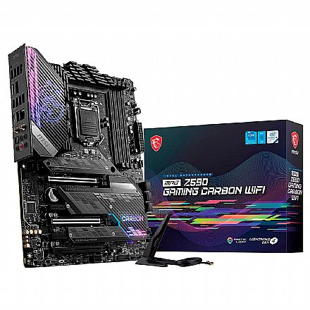 Placa Mãe MSI Z590 MPG Gaming Carbon (LGA 1200 - DDR4 5333 O.C) - Chipset Intel Z590 - Wi-Fi & Bluetooth - RGB - Slot M.2 - ATX