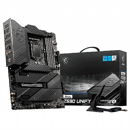 Placa Mãe MSI Z590 MEG Unify (LGA 1200 - DDR4 5333 O.C) - Chipset Intel Z590 - Wi-Fi 6E & Bluetooth - 4 x Slot M.2 - ATX