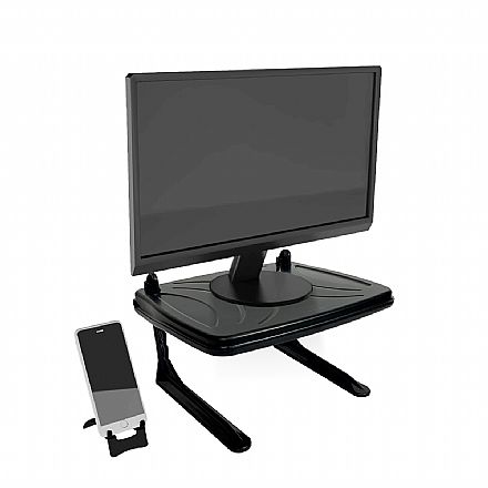 Suporte para Monitor Reliza Ergolution + Suporte de Celular - com Regulagem de Altura - Preto