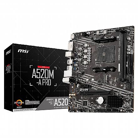 Placa Mãe MSI A520M-A Pro (AM4 - DDR4 4600 O.C) - Chipset AMD A520 - USB 3.2 - Slot M.2 - Micro ATX