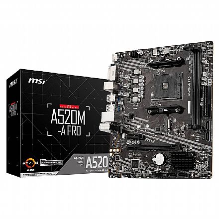 MSI A520M-A Pro (AM4 - DDR4 4600 O.C) - Chipset AMD A520 - USB 3.2 - Slot M.2 - Micro ATX