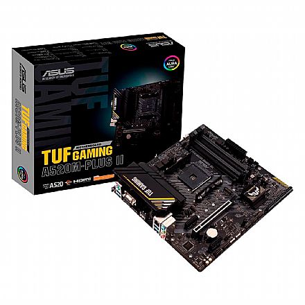 Placa Mãe Asus TUF Gaming A520M PLUS II (AM4 - DDR4 4866 O.C) - Chipset AMD A520 - USB 3.2 - Slot M.2 - Micro ATX
