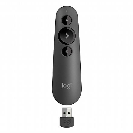 Apresentador de Slides Logitech R500S - Controle sem Fio com Laser - Receptor USB e Bluetooth - Alcance até 20m - 910-006518