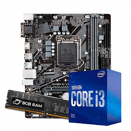 Kit Upgrade Processador Intel® Core™ i3 10100F + GIGABYTE H410M-H V3 + 8GB DDR4