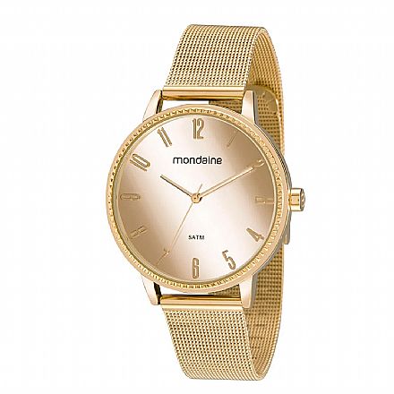 Relógio Feminino Mondaine Espelhado Malha de Aço Dourado - 32283LPMVDE1