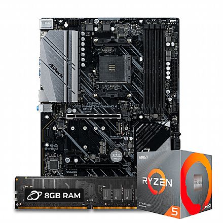 Kit Upgrade Processador AMD Ryzen™ 5 5600X + Placa Mãe Asrock X570 Phantom Gaming 4 + Memória 8GB DDR4