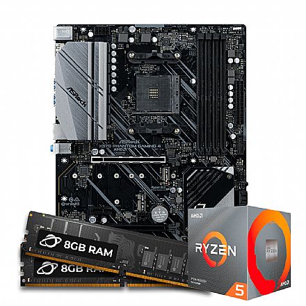 Kit Upgrade Processador AMD Ryzen™ 5 5600X + Placa Mãe Asrock X570 Phantom Gaming 4 + Memória 16GB DDR4