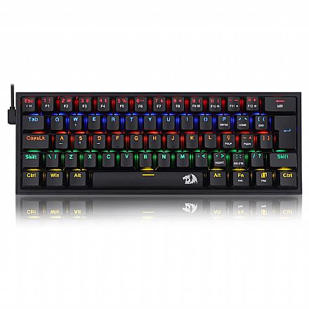 Teclado Mecânico Gamer Redragon Fizz - ABNT2 - Iluminação Rainbow - Switch Azul - Preto - K617-R-B