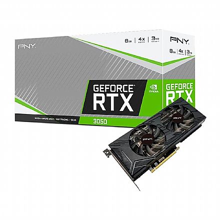 Placa de Vídeo GeForce RTX 3050 8GB GDDR6 128bits - PNY Uprising Dual Fan - VCG30508DFMPB - Selo LHR
