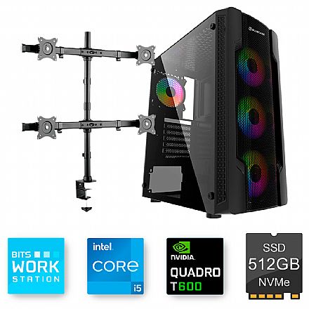 Computador WorkStation Bits Trader Profit II - Intel i5 14400F, 16GB, SSD 500GB, Nvidia Quadro T600, Acompanha suporte de mesa para até 4 monitores