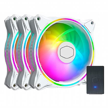 Kit 3 Coolers 120mm MF120 Halo White Edition - LED RGB - Branco - Cooler Master MFL-B2DW-183PA-R1